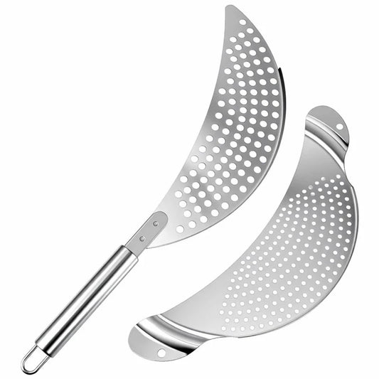 Stainless Steel Pot Strainer Colander Handle Held Crescent