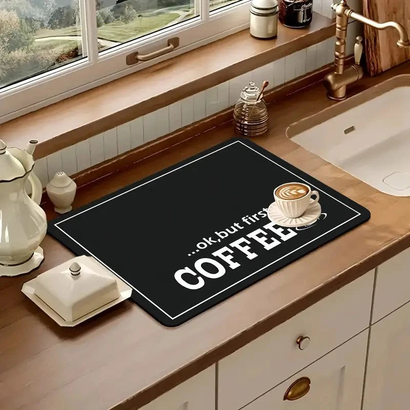 Creative Coffee Print Drying Mat Soft Rubber Non-Slip