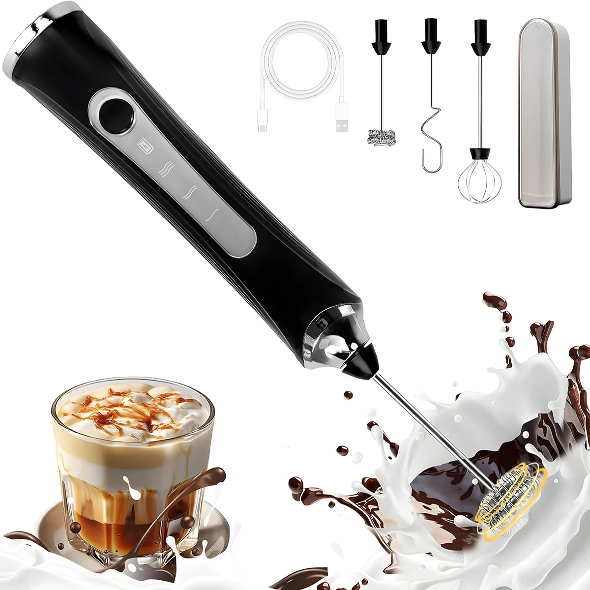 Handheld Milk Coffee Frother Rechargeable Electric Whisk Drink