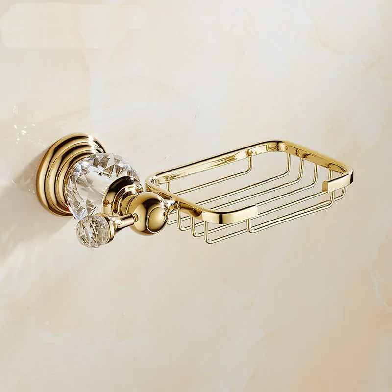 Shower Shelf Toilet Paper Holder Golden Crystal Wall