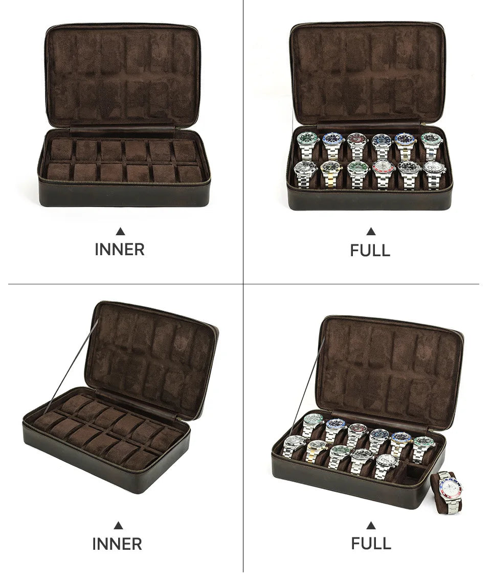 Vintage Leather Watch Box Organizer Men Travel Storage