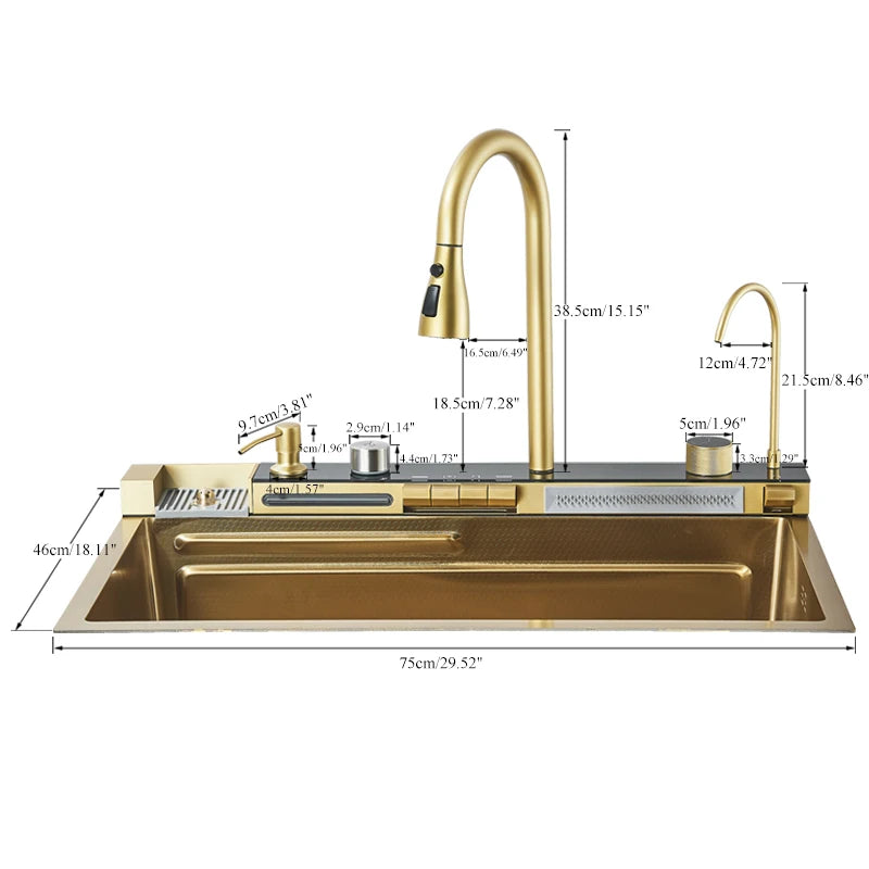 Shinesia 201stainless Steel Sink Double Waterfall Slot Digital
