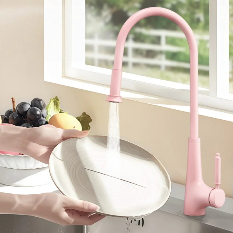 Pink Pull-Out Faucet Stainless Steel Sink Faucet 360