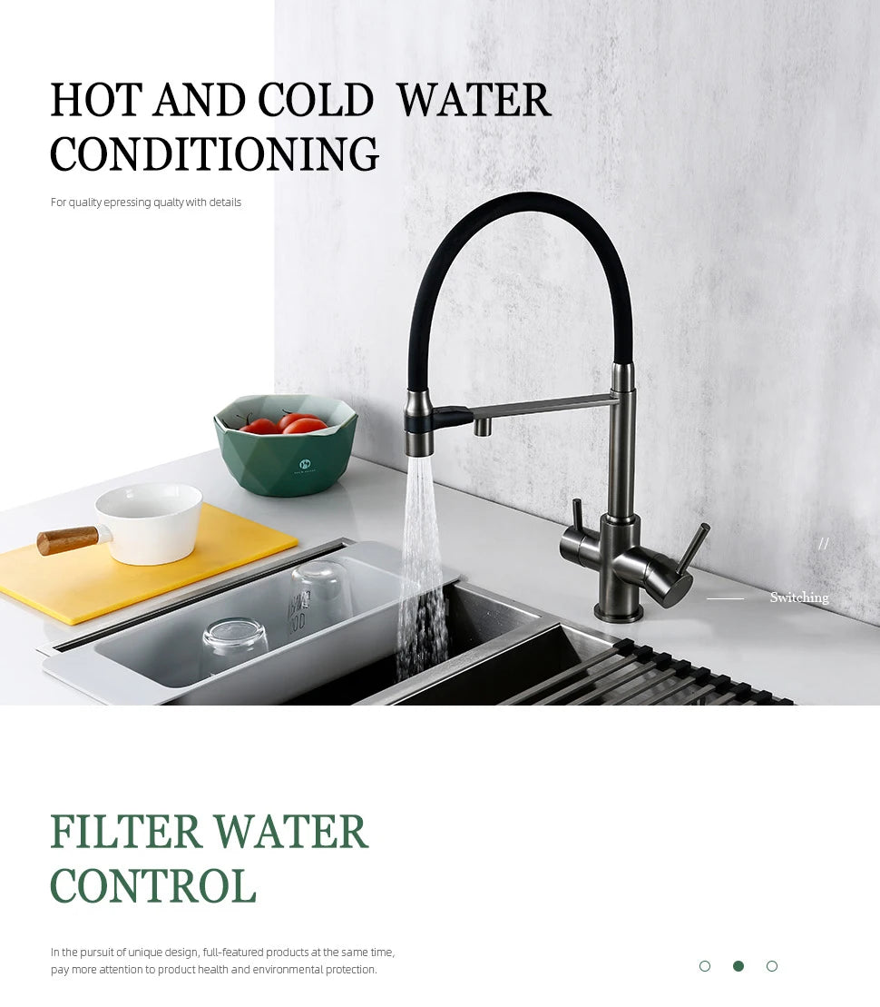 Gunmetal Faucet Brass Ways Sink Mixer Black Hose