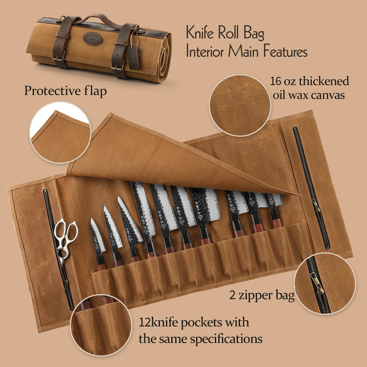 Hezhen Knife Storage Bag Chef Knife Organizer Oil