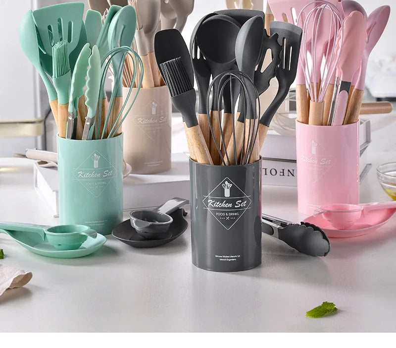 12pcs Silicone Utensils Non-Stick Cookware Spatula Shovel Egg