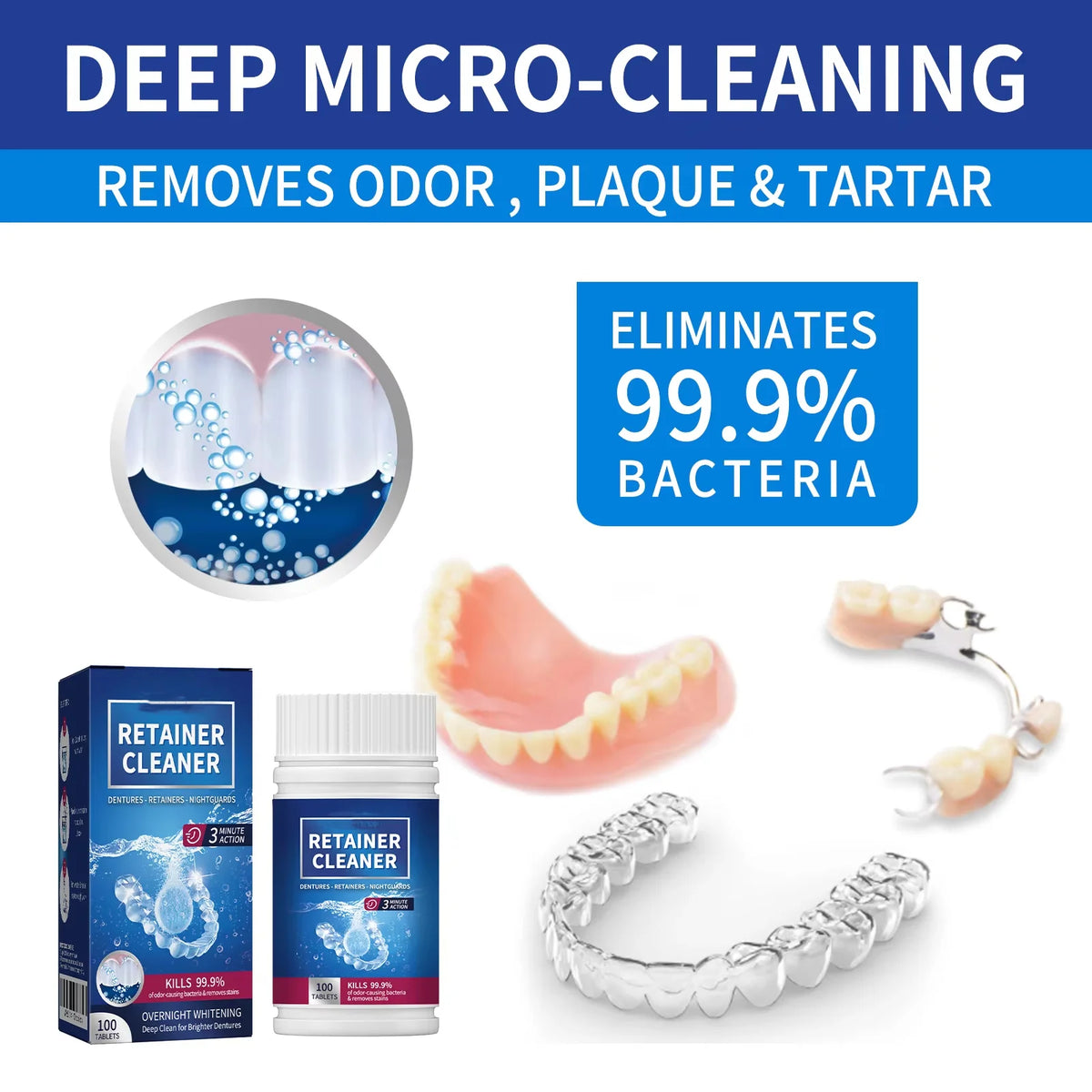 100pcs Denture Cleaner Tablets Retainer & False Tooth