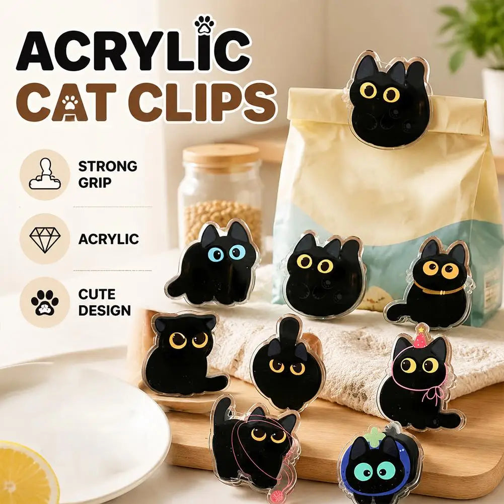 8pcs Cute Black Cat Bag Clips Food Storage