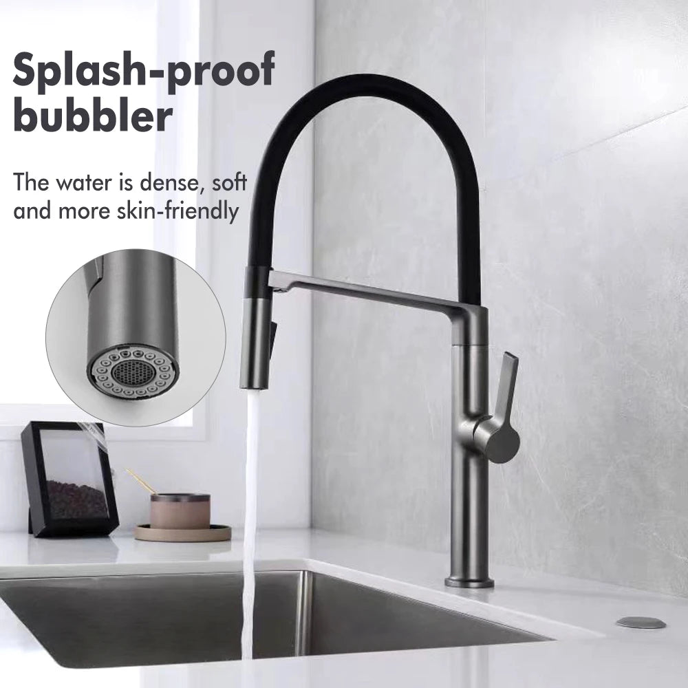Black Faucet Pull Down Sprayer Rubber Mixer Deck