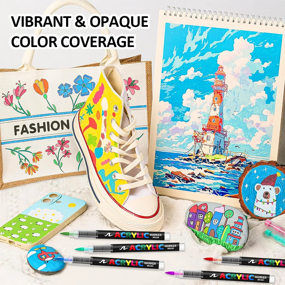 12-168 Colors Acrylic Paint Pens Markers Brush Tip