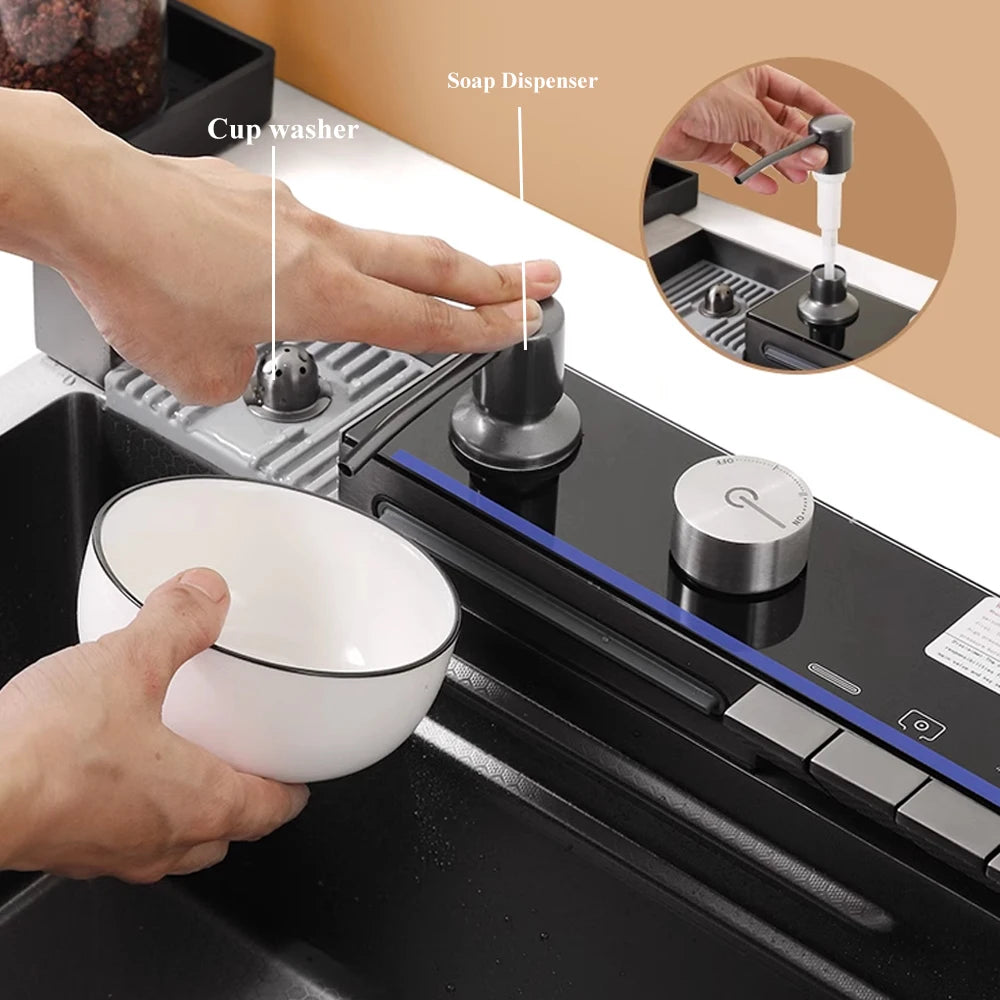 304 Stainless Steel Waterfall Sink Digital Display Large