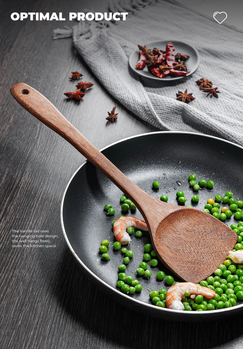 Utensils Non-Stick Cookware Wooden Handle Soup Spoon Spatula