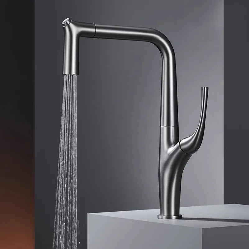 Brushed Gold Pull Out Faucet Tap Brass Crane