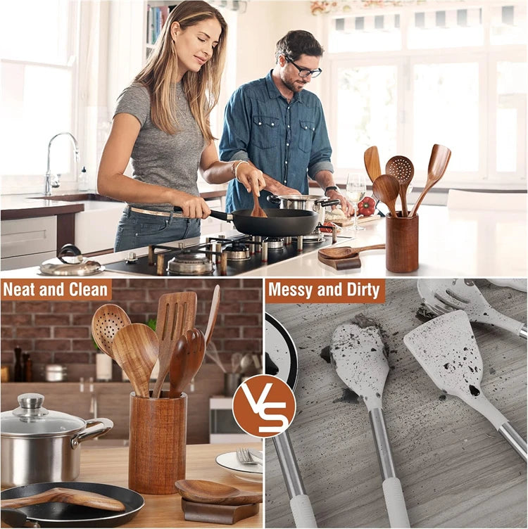Wooden Utensil Natural Acacia Wood Cooking Utensils Durable