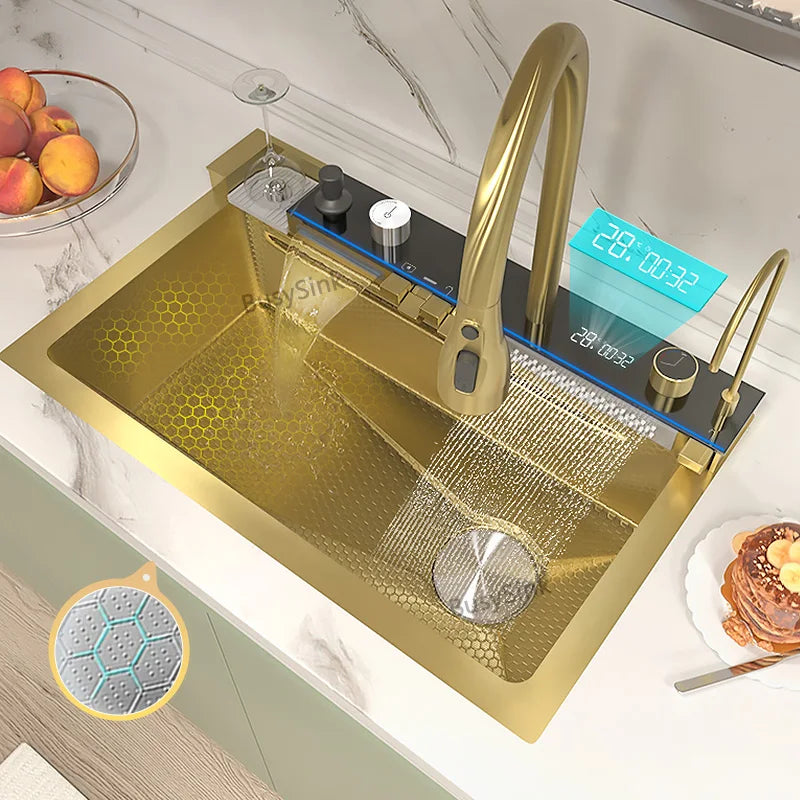 Silver Slot Stainless Steel Waterfall Sink Digital Display