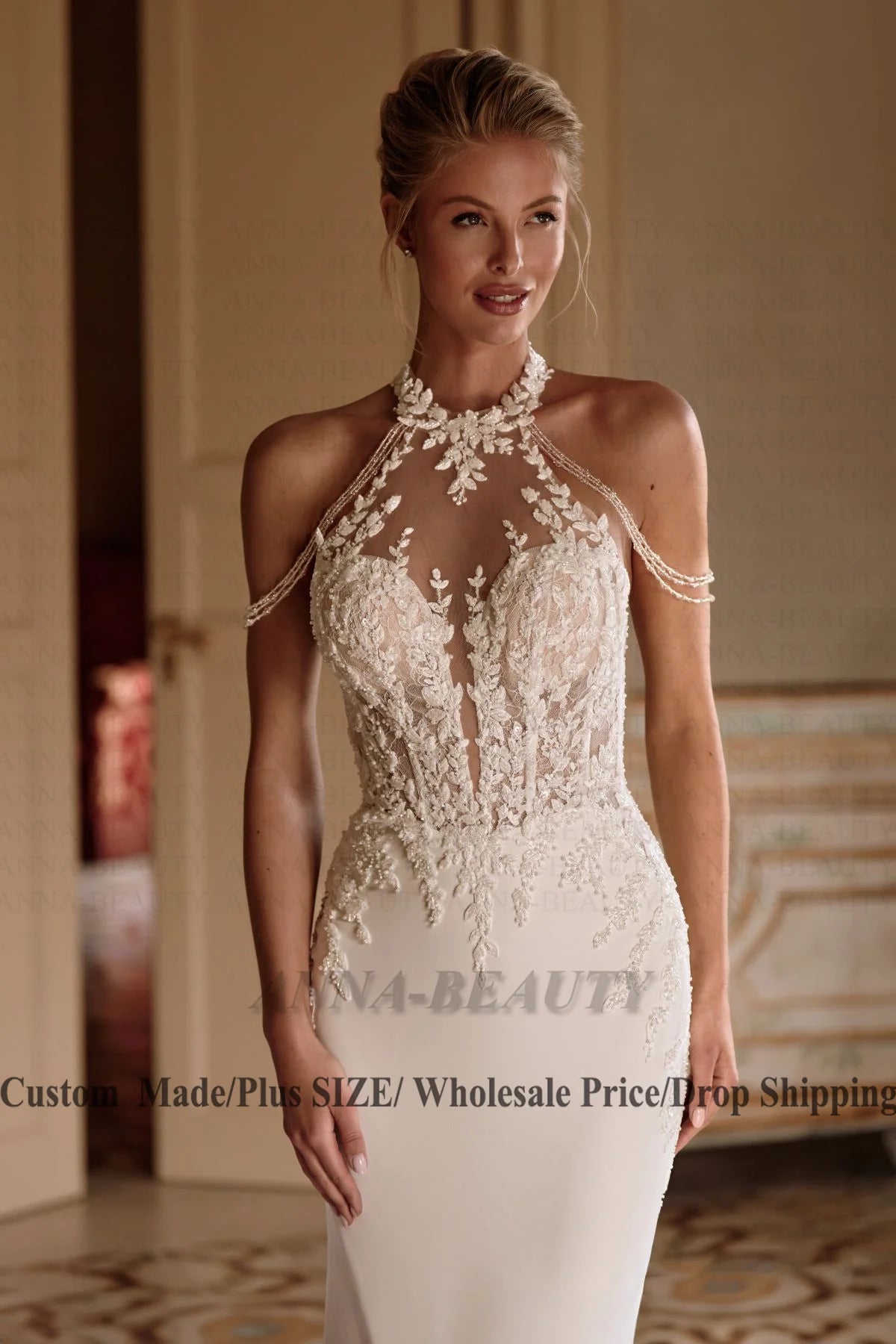 Anna Classic Halter Wedding Dress Woman Bride Sleeveless