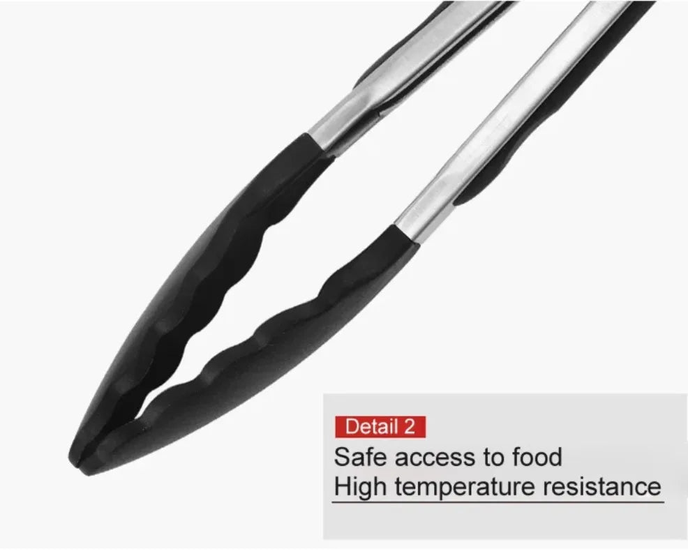 9-Inch Silicone Food Tongs Grill Stainless Steel Food