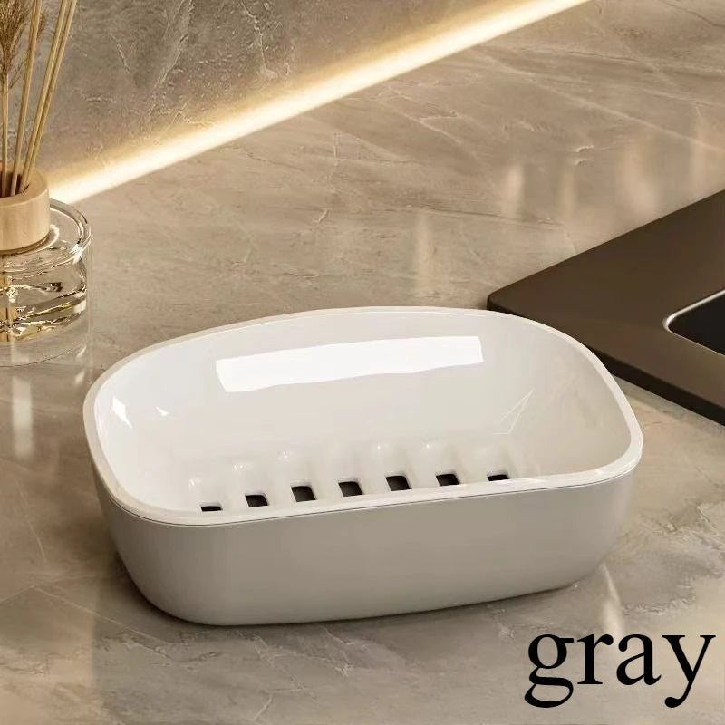 1pc Soap Dish Double-Layer Drainage Automatic Drain Easy