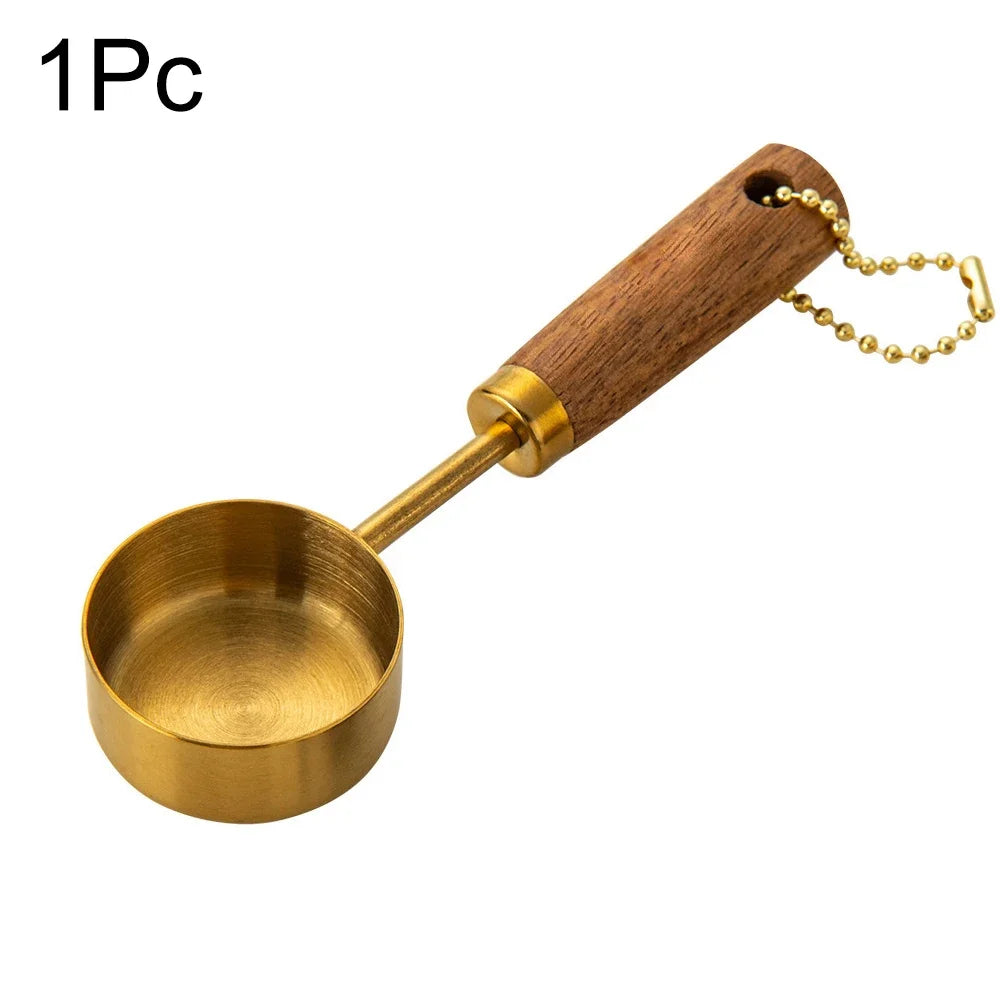 1/4/8pcs Gold Wooden Handle Stainless Steel Measuring Cups
