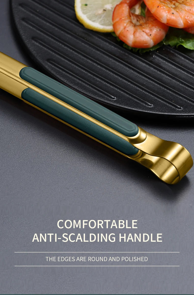 Gold Stainless Steel Food Tongs Non-Slip Serving Tongs