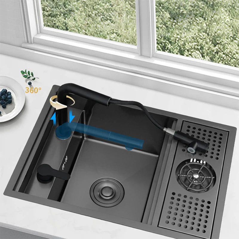 Nano Hidden Bar Sink Black Folding Faucet Silvery
