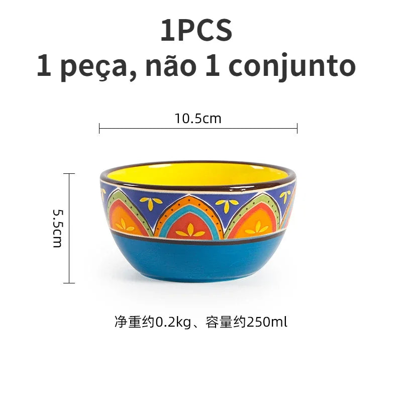 1pcs Ceramic Tableware Bohemian Flat Dinner Plate Western