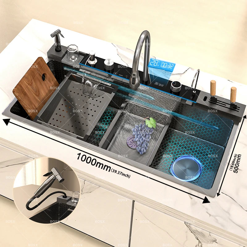 Sink Stainless Steel Waterfall Sinks Extra Large Slot