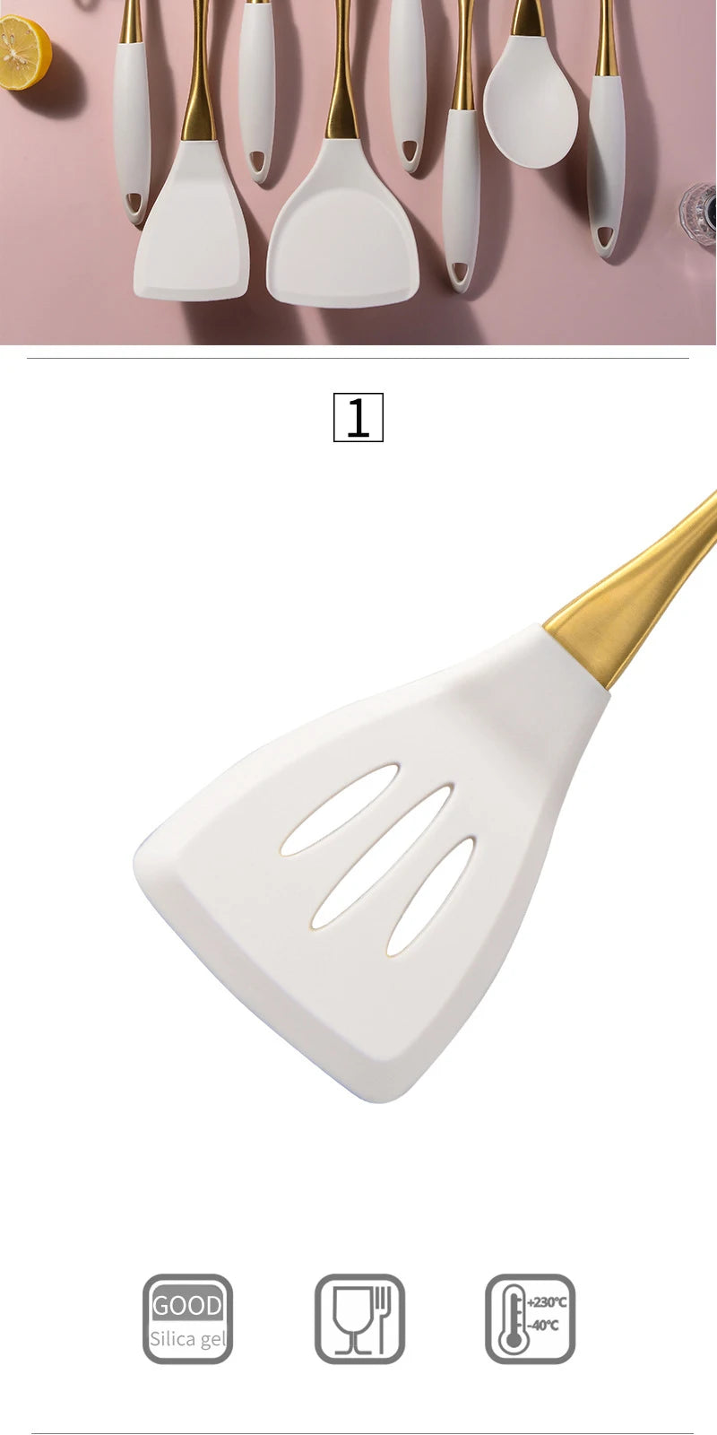 1pc Silicone Kitchenware Cooking Utensils White Gold Spatula