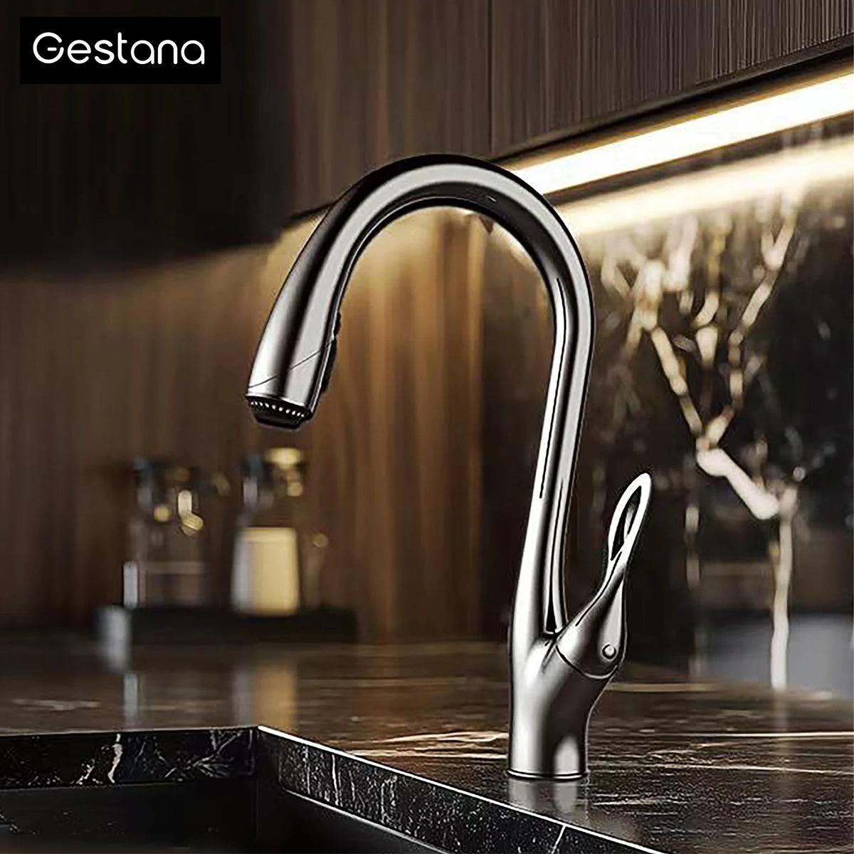 Brushed Gold Brass Faucet Pull Out Sprayer Ceramic