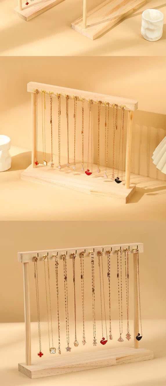 Jewelry Organizer Display Stand Wood Necklace Hanging Countertop