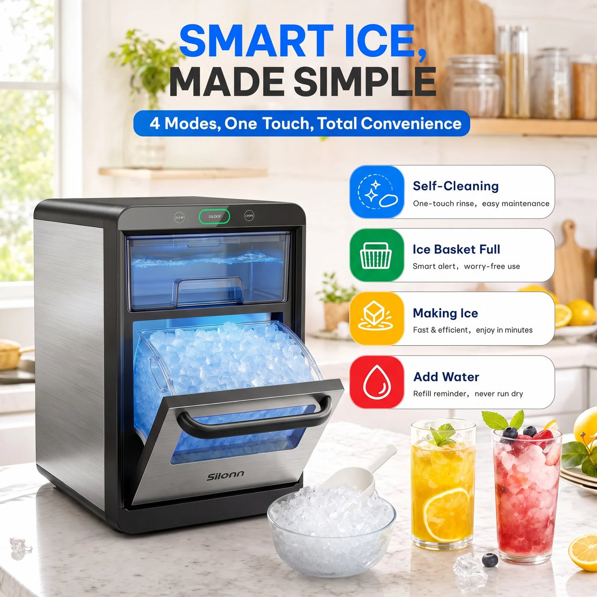 Nugget Ice Maker Countertop - Smart Pebble Ice
