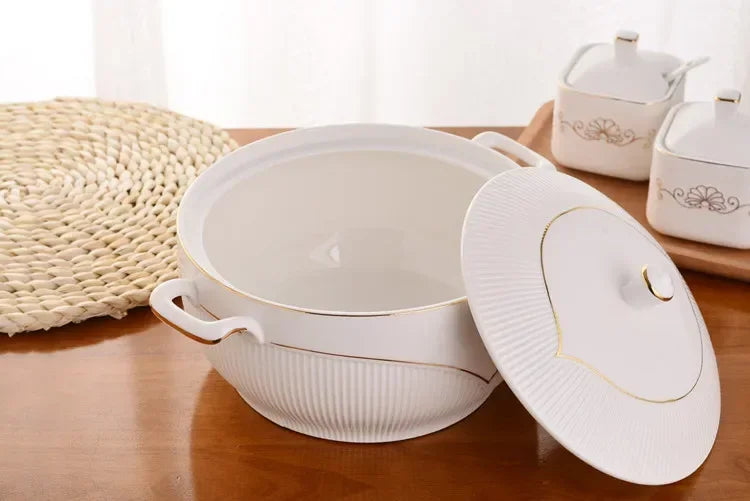 Ceramic Soup Pot White Round Nordic Phnom Penh