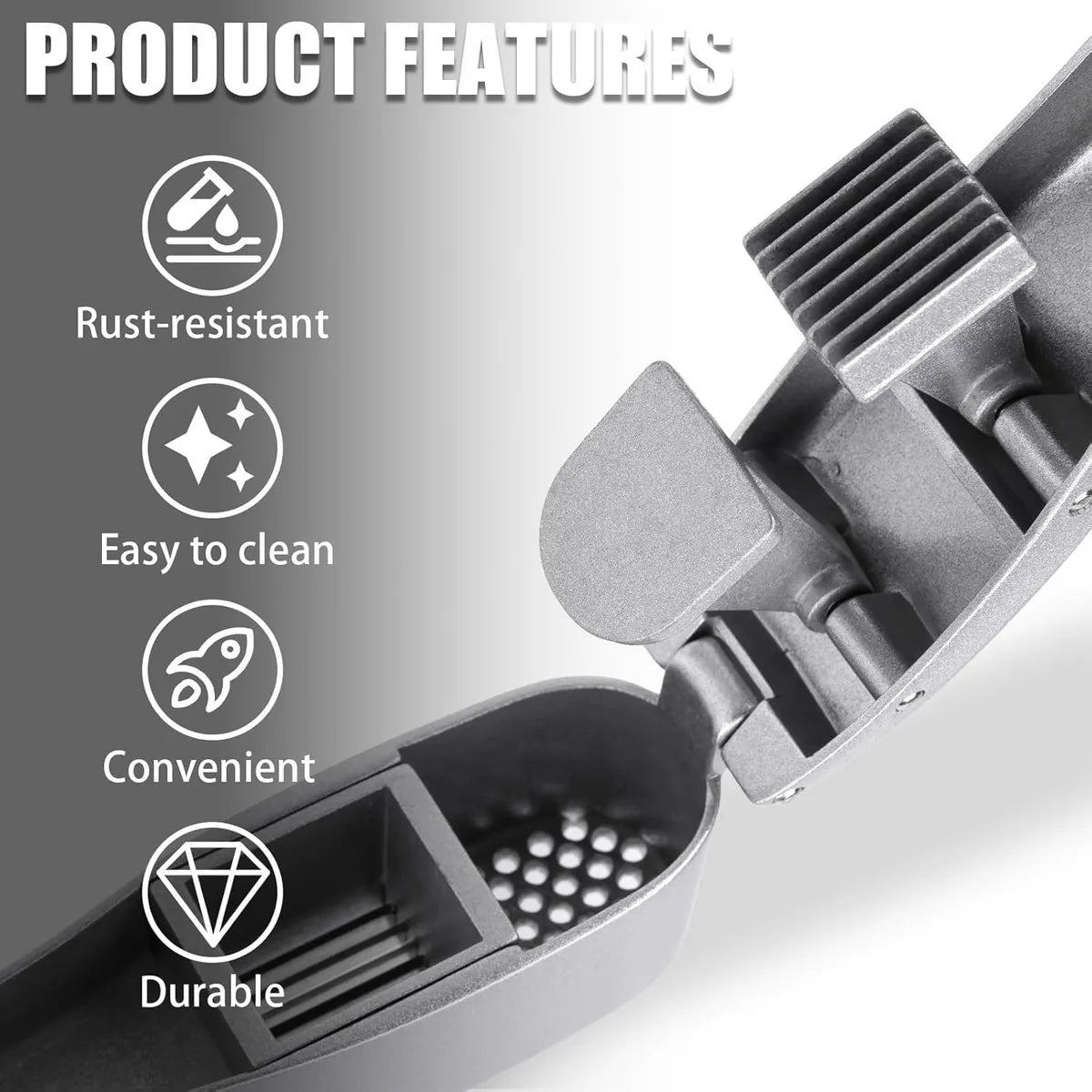Garlic Press 2-In-1 Mincer Crusher Slicer Peeler &