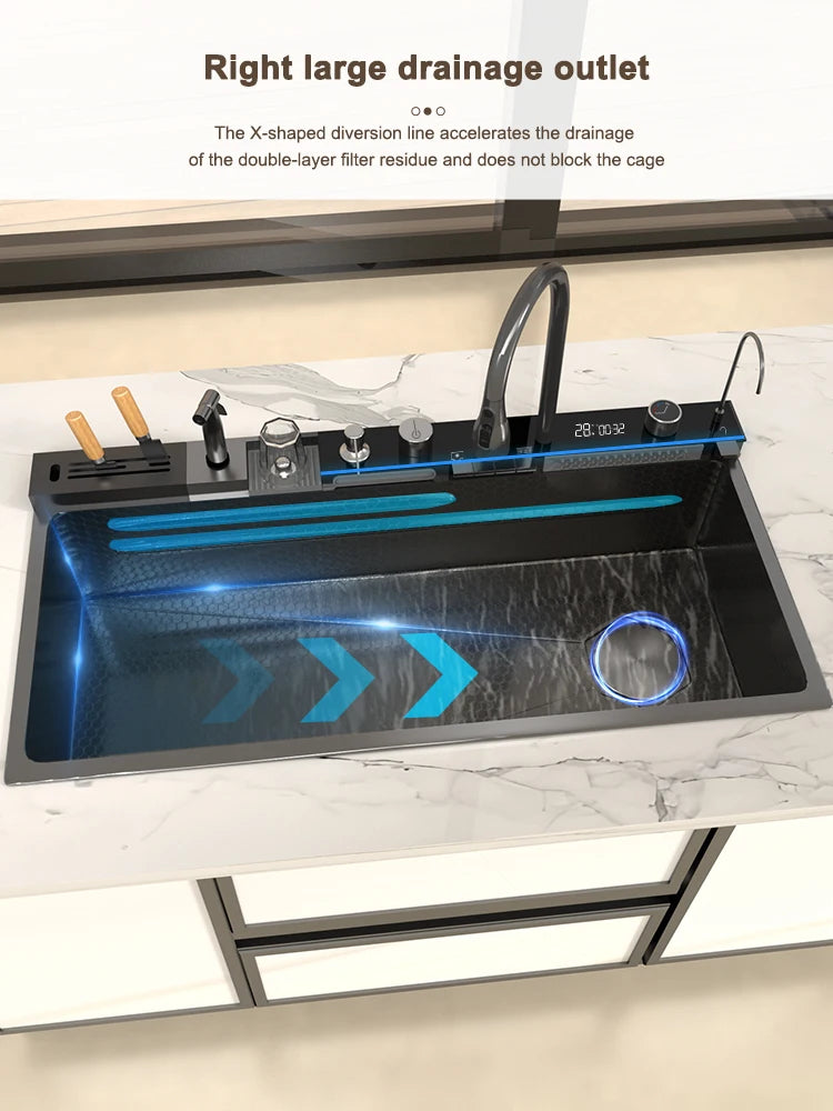 Various Waterfall Sink Stainless Steel Large Slot Digital