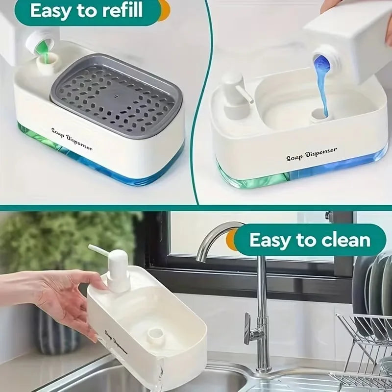 Dual Pump Soap Dispenser 3-In-1 Organizer Sponge Storage