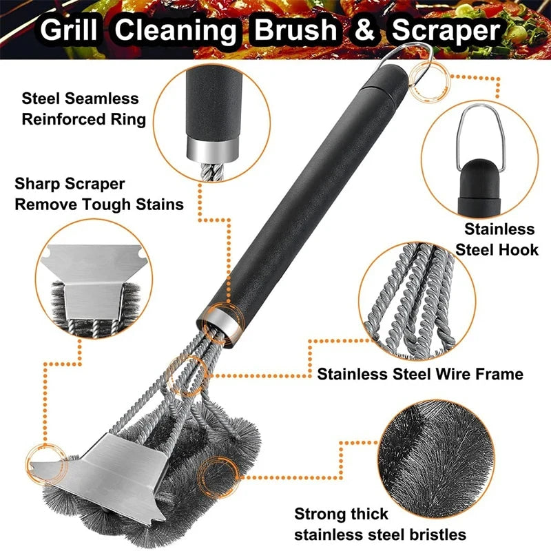 1/2pcs Safe Grill Brush Scraper Deluxe Handle Grill