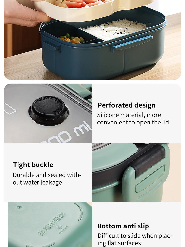 Double-Layer Lunch Box Compartment Fruit Food Box Microwave