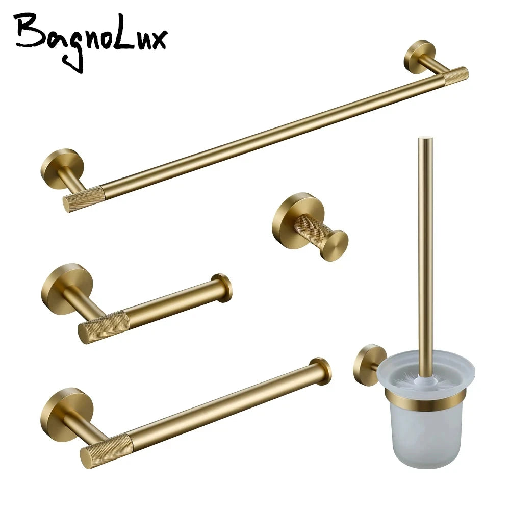 Brushed Gold Towel Rack Knurled Towel Bar Robe