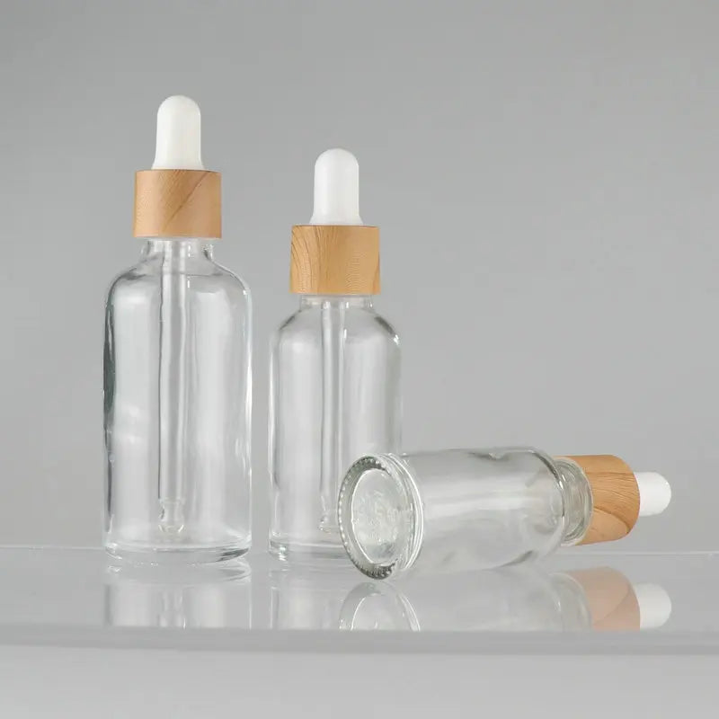 5ml-100ml Dropper Bottle Bamboo Wood Lid Brown Glass