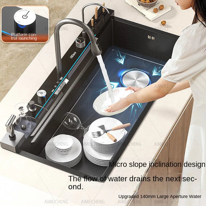304 Stainless Steel Waterfall Sink Digital Display Large