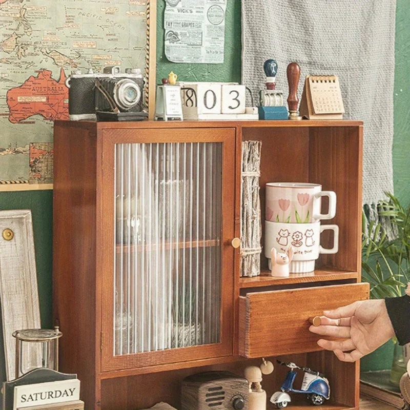 Retro Tabletop Display Cabinet - 3-Tier Glass &