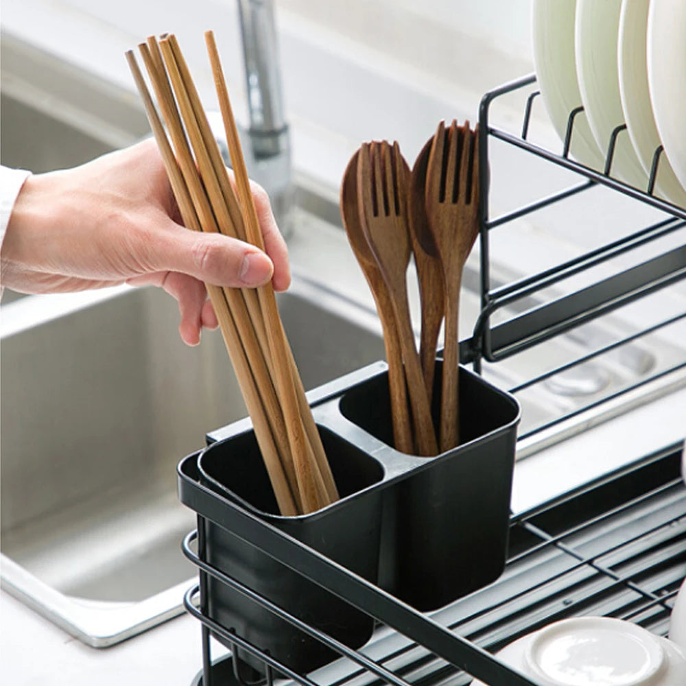 Livingandhome Black Storage Dish Rack