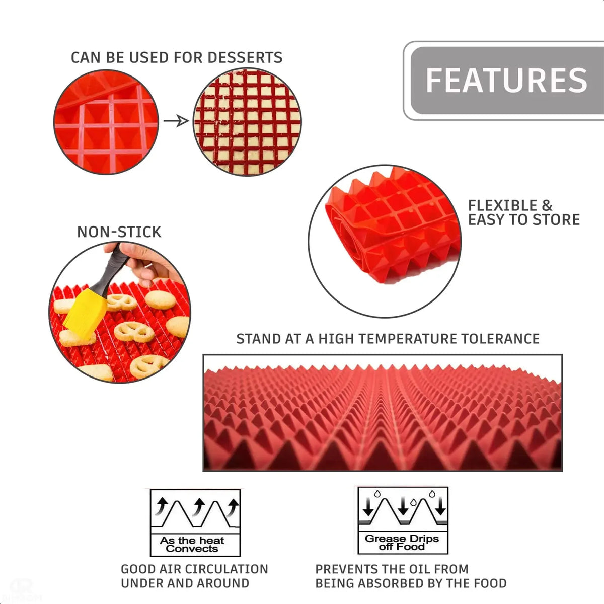 Non-Stick Silicone Pyramid Cooking Mat Baking Mat Grid