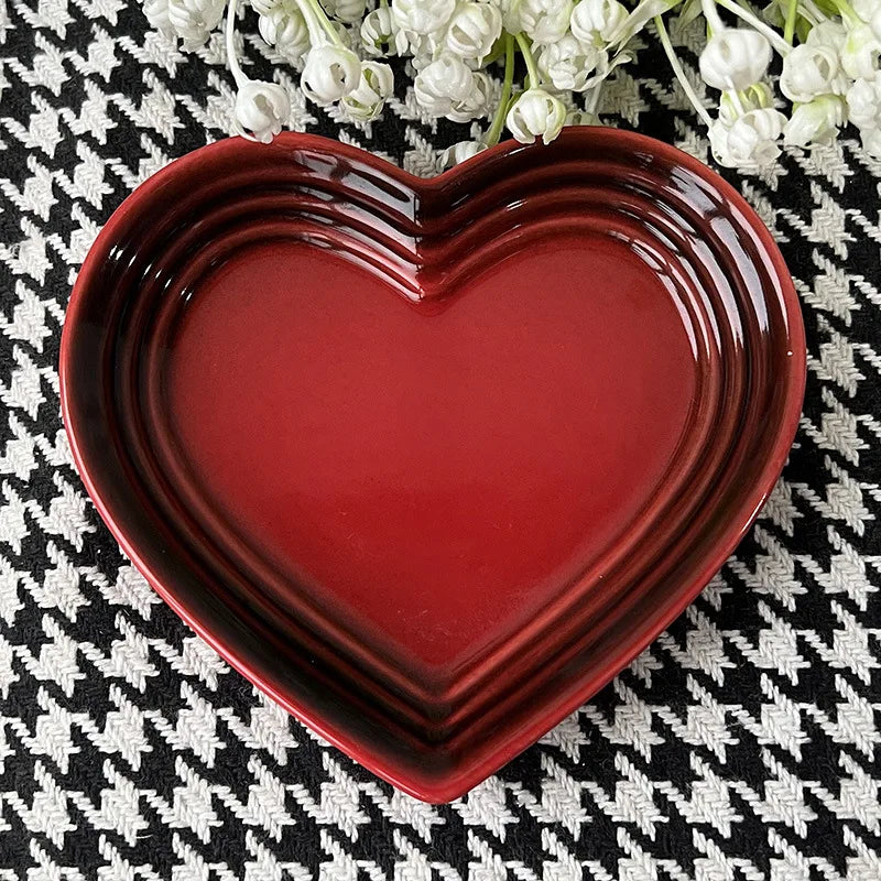 Heart-Shaped Ceramic Dishes 12cm Gradient Underglaze Color Simple