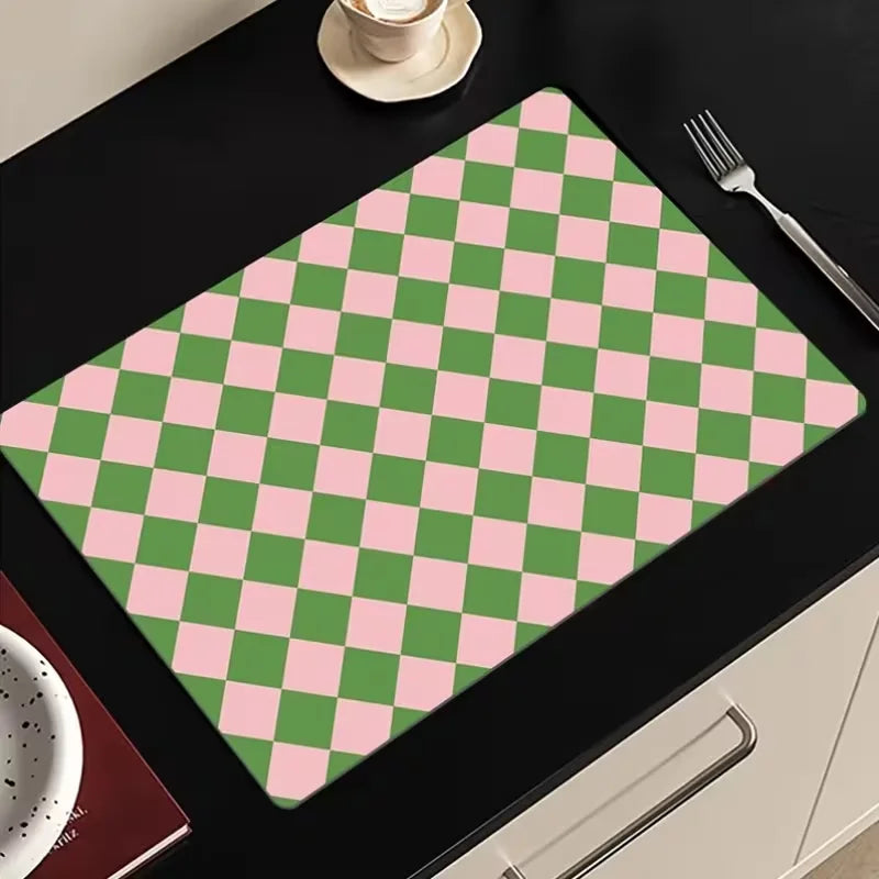 Dish Drain Pad Checkerboard Design Decor Diatomaceous Earth