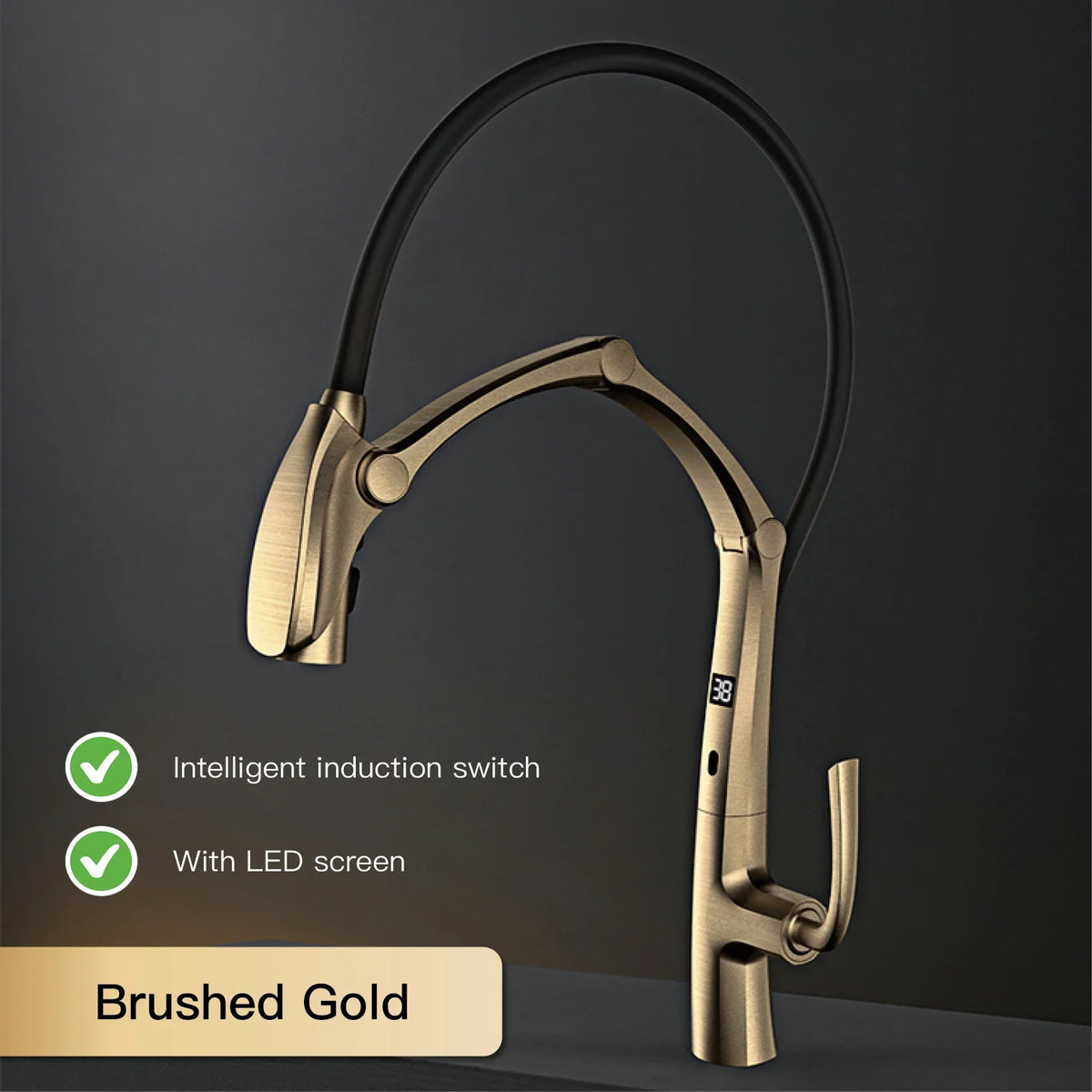 Luxury Brass Gun Gray Faucet Digital Display Intelligent
