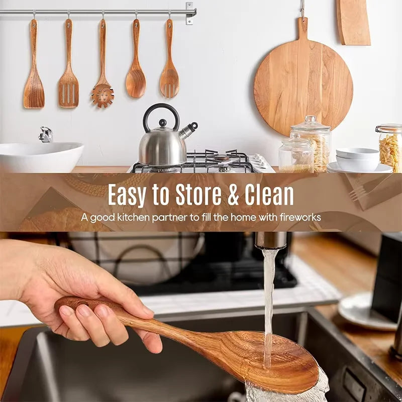 Wooden Utensil Natural Acacia Wood Cooking Utensils Durable