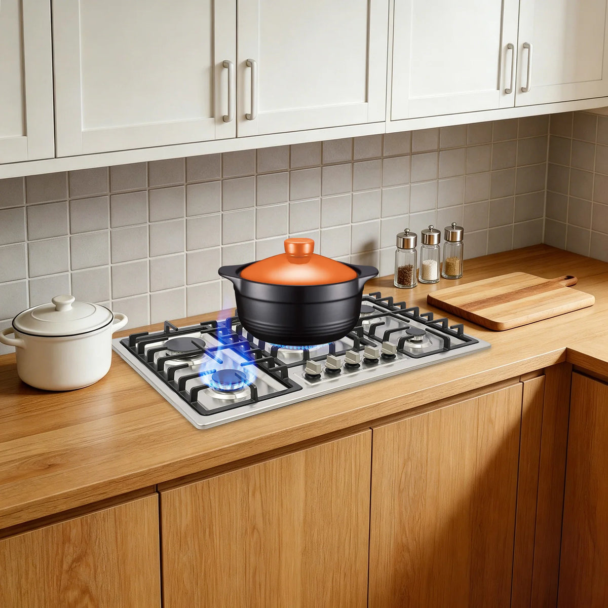 5-Burner Stainless Steel Gas Cooktop 3kw Max Output