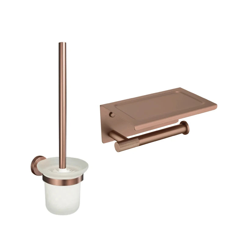 Brushed Rose Gold Brass Knurling Toilet Brush Holder