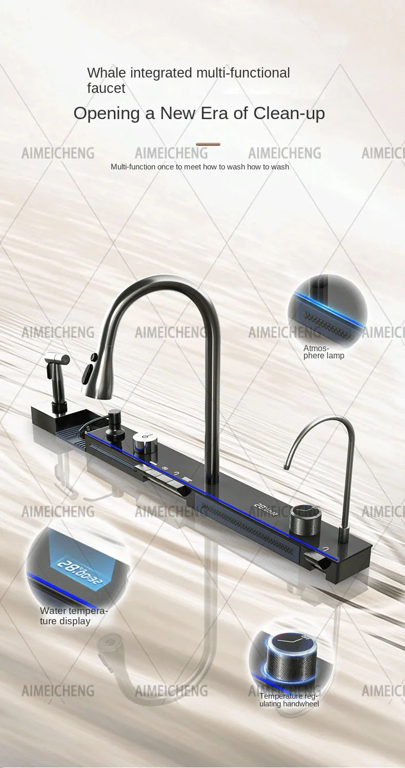 304 Stainless Steel Waterfall Sink Digital Display Large